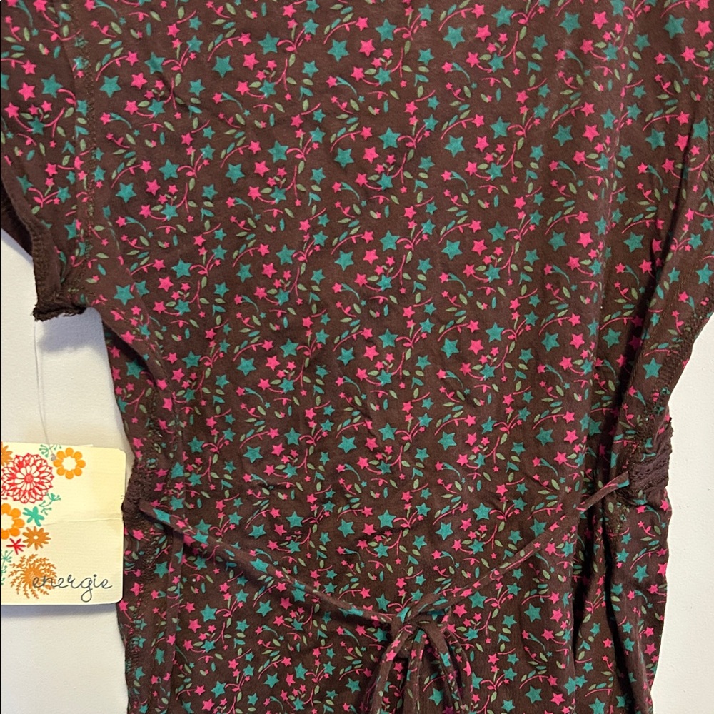 Energie Brown vintage Floral V-Neck Blouse size M - Picture 6 of 6